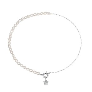 925 Sterling Silver Asymmetrical Pearl Star Pendant Necklace 80500013 925 Sterling Silver Asymmetrical Pearl Star Pendant Necklace 80500013