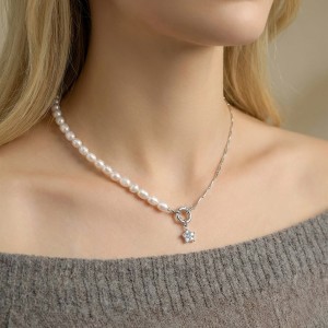 925 Sterling Silver Asymmetrical Pearl Star Pendant Necklace 80500013 925 Sterling Silver Asymmetrical Pearl Star Pendant Necklace 80500013