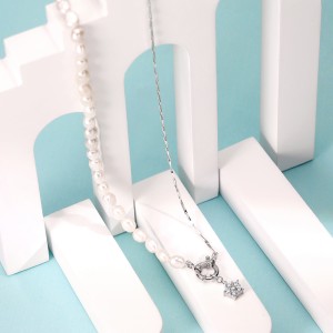 925 Sterling Silver Asymmetrical Pearl Star Pendant Necklace 80500013 925 Sterling Silver Asymmetrical Pearl Star Pendant Necklace 80500013