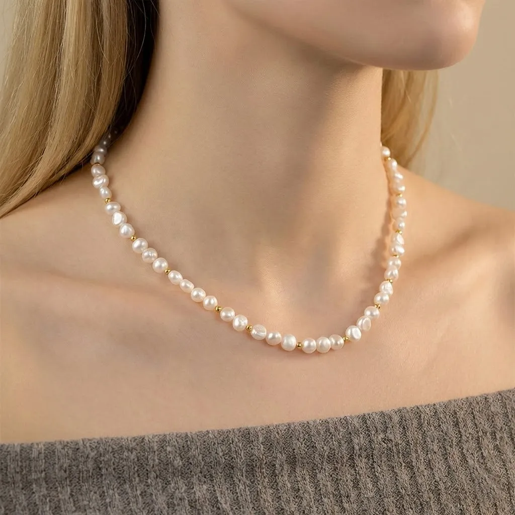 925 Sterling Silver Minimalist Freshwater Pearl Necklace 80500014 - image1