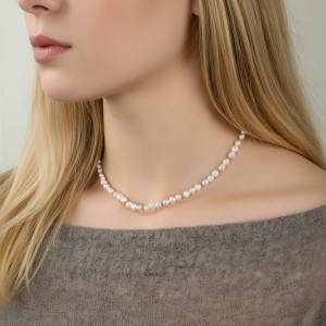 925 Sterling Silver Minimalist Freshwater Pearl Necklace 80500014
