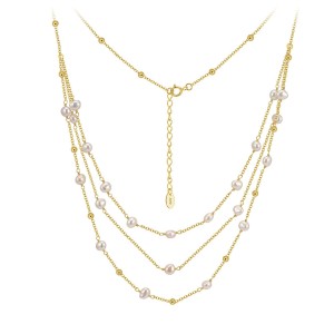 925 Sterling Silver Multi-Layer Pearl Station Necklace 80500015 925 Sterling Silver Multi-Layer Pearl Station Necklace 80500015