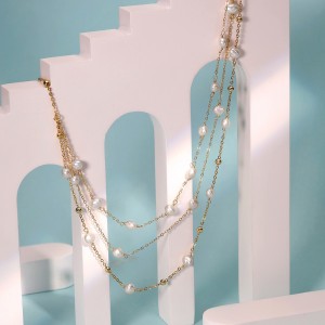 925 Sterling Silver Multi-Layer Pearl Station Necklace 80500015 925 Sterling Silver Multi-Layer Pearl Station Necklace 80500015