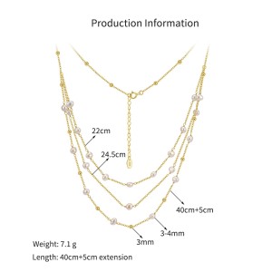925 Sterling Silver Multi-Layer Pearl Station Necklace 80500015 925 Sterling Silver Multi-Layer Pearl Station Necklace 80500015
