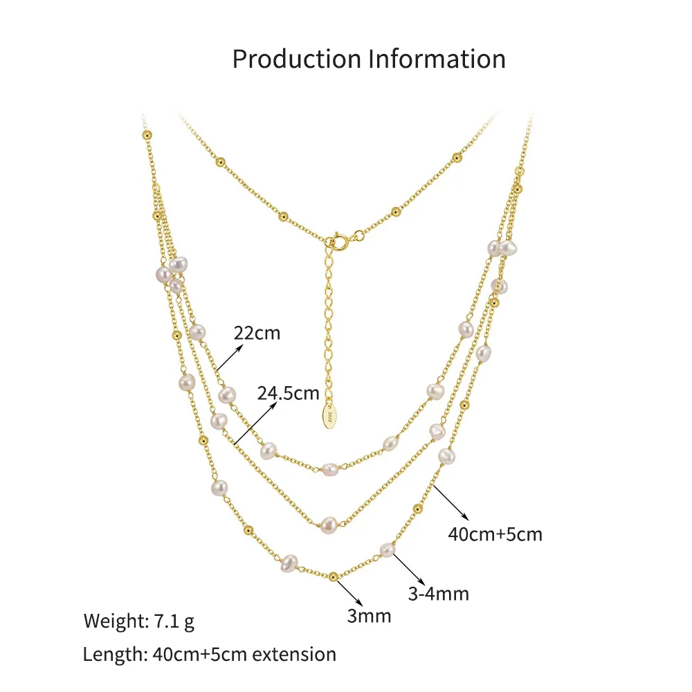 925 Sterling Silver Multi-Layer Pearl Station Necklace 80500015 - image2