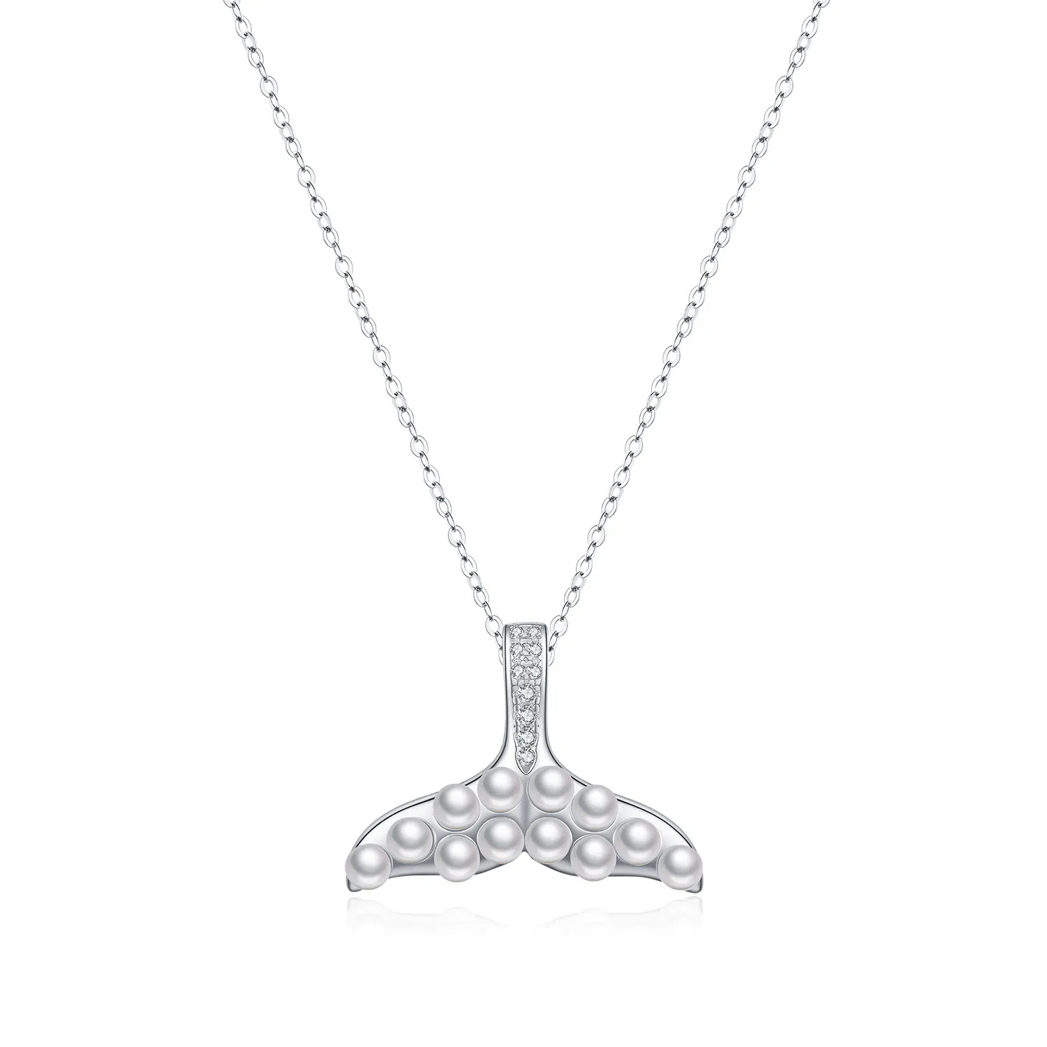 925 Sterling Silver Shell Pearl Mermaid Tail Necklace 80500016
