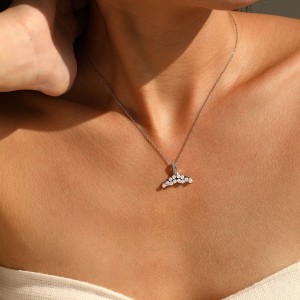 925 Sterling Silver Shell Pearl Mermaid Tail Necklace 80500016