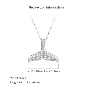925 Sterling Silver Shell Pearl Mermaid Tail Necklace 80500016