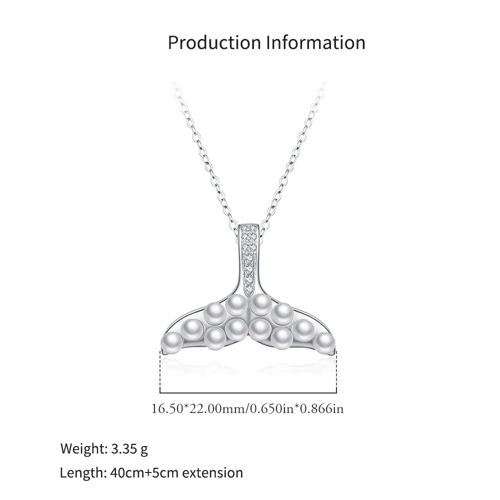 925 Sterling Silver Shell Pearl Mermaid Tail Necklace 80500016 - image2