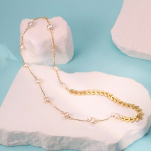 925 Sterling Silver Natural Pearl Wheat Ear Necklace 80500017