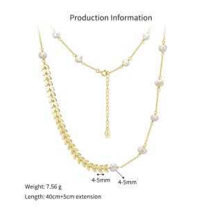925 Sterling Silver Natural Pearl Wheat Ear Necklace 80500017