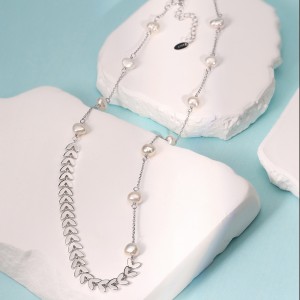 925 Sterling Silver Natural Pearl Wheat Ear Necklace 80500017