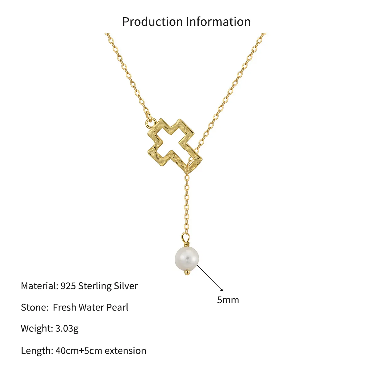 Wholesale 925 Sterling Silver Cross Freshwater Pearl Y Necklace 80500018 - image2