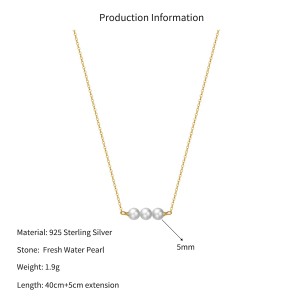 Wholesale 925 Sterling Silver Three Freshwater Pearl Bar Necklace 80500019 Wholesale 925 Sterling Silver Three Freshwater Pearl Bar Necklace 80500019