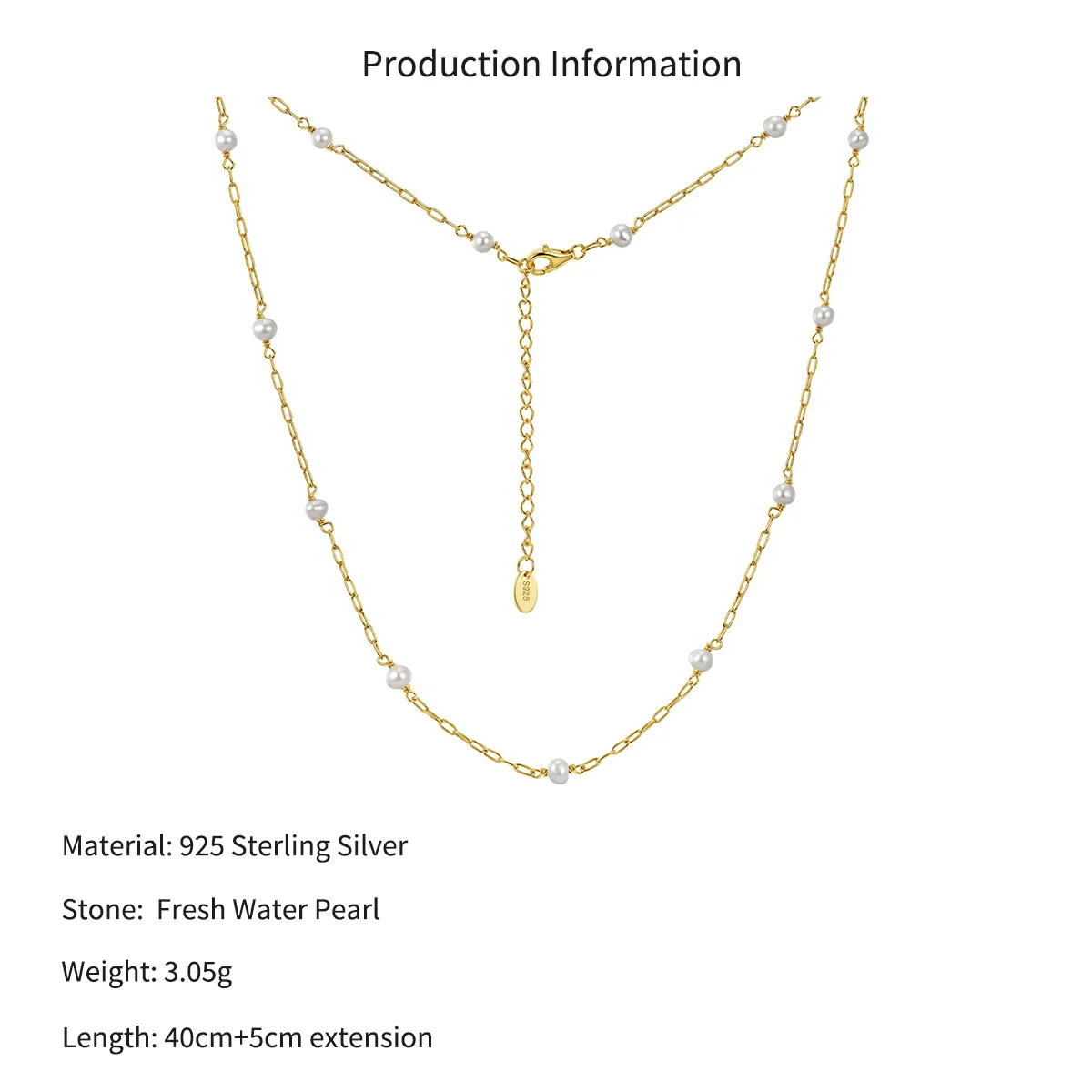 Wholesale 925 Sterling Silver Freshwater Pearl Paperclip Chain Necklace 80500020 - image2