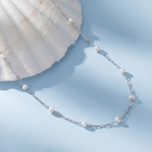 Wholesale 925 Sterling Silver Freshwater Pearl Paperclip Chain Necklace 80500020 Wholesale 925 Sterling Silver Freshwater Pearl Paperclip Chain Necklace 80500020