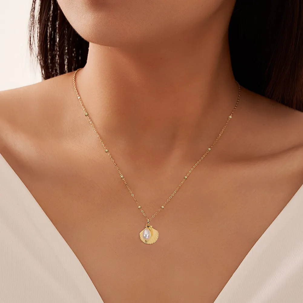 Wholesale 925 Sterling Silver Freshwater Pearl Seashell Pendant Necklace 80500022 - image1