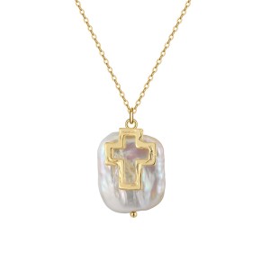 Wholesale 925 Sterling Silver Cross Baroque Pearl Pendant Necklace 80500023 Wholesale 925 Sterling Silver Cross Baroque Pearl Pendant Necklace 80500023