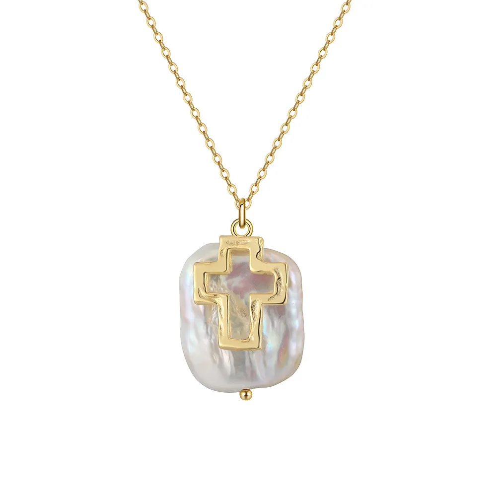 Wholesale 925 Sterling Silver Cross Baroque Pearl Pendant Necklace 80500023 Wholesale 925 Sterling Silver Cross Baroque Pearl Pendant Necklace 80500023