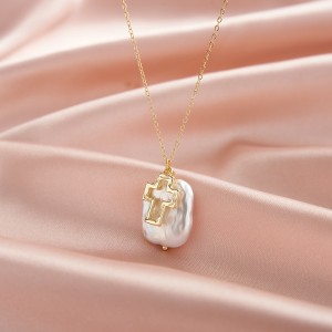Wholesale 925 Sterling Silver Cross Baroque Pearl Pendant Necklace 80500023 Wholesale 925 Sterling Silver Cross Baroque Pearl Pendant Necklace 80500023