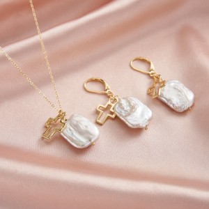 Wholesale 925 Sterling Silver Cross Baroque Pearl Pendant Necklace 80500023 Wholesale 925 Sterling Silver Cross Baroque Pearl Pendant Necklace 80500023