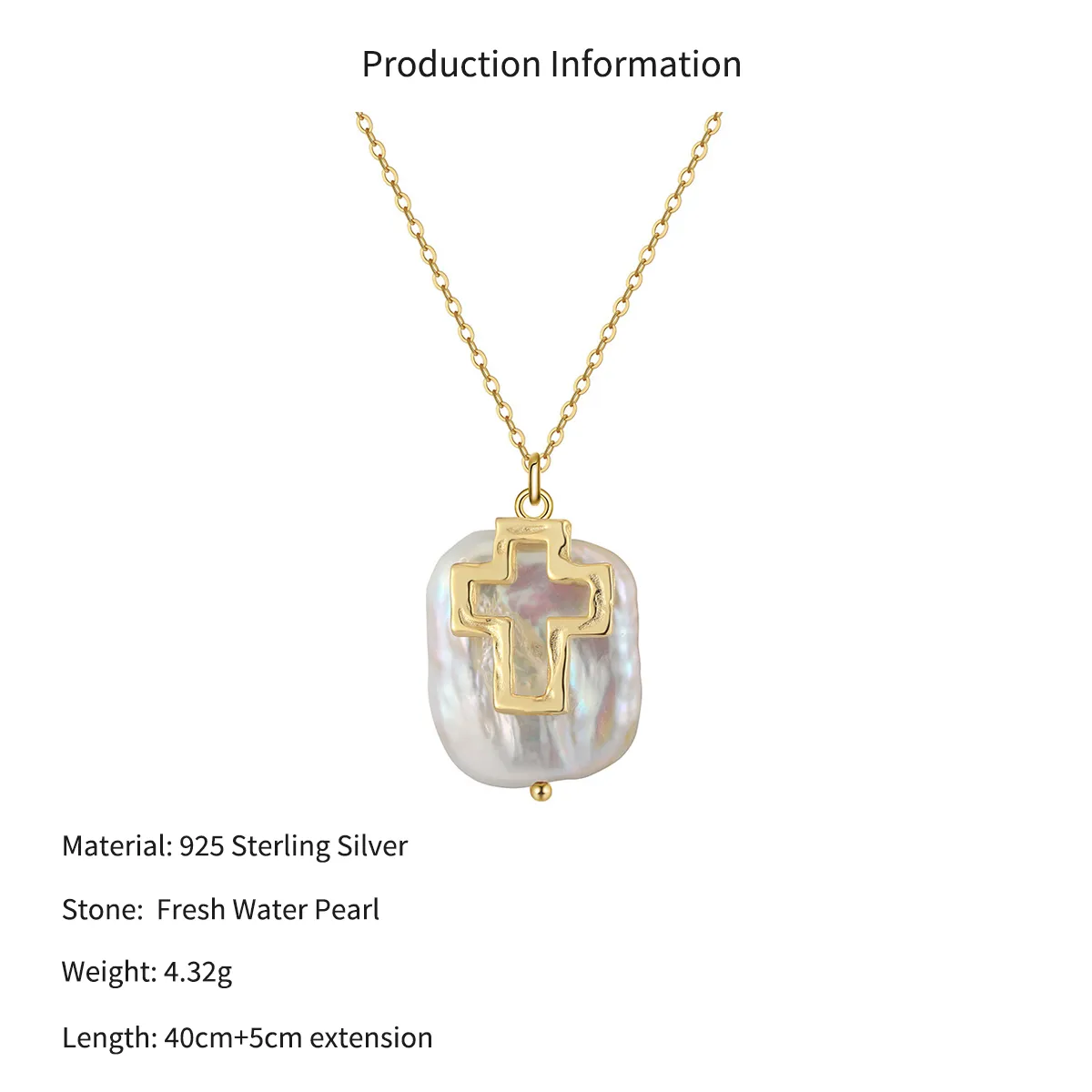 Wholesale 925 Sterling Silver Cross Baroque Pearl Pendant Necklace 80500023 - image2