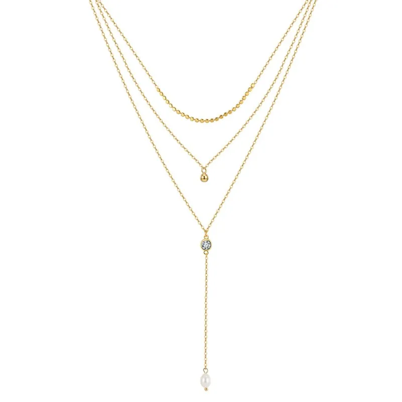 Wholesale 925 Sterling Silver Layered CZ Pearl Y Necklace 80500024 Wholesale 925 Sterling Silver Layered CZ Pearl Y Necklace 80500024