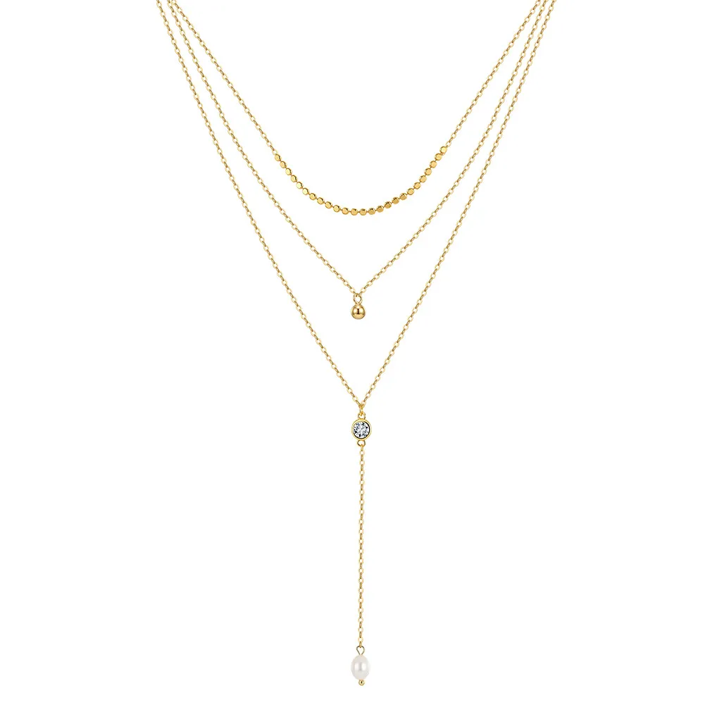 Wholesale 925 Sterling Silver Layered CZ Pearl Y Necklace 80500024 Wholesale 925 Sterling Silver Layered CZ Pearl Y Necklace 80500024