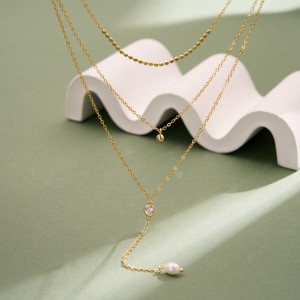 Wholesale 925 Sterling Silver Layered CZ Pearl Y Necklace 80500024 Wholesale 925 Sterling Silver Layered CZ Pearl Y Necklace 80500024