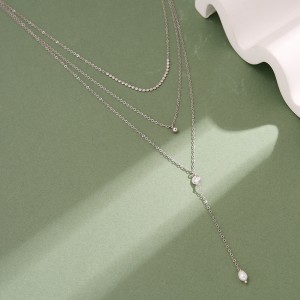Wholesale 925 Sterling Silver Layered CZ Pearl Y Necklace 80500024 Wholesale 925 Sterling Silver Layered CZ Pearl Y Necklace 80500024