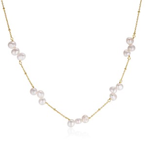 Wholesale 925 Sterling Silver Natural Baroque Freshwater Pearl Station Necklace 80500025 Wholesale 925 Sterling Silver Natural Baroque Freshwater Pearl Station Necklace 80500025