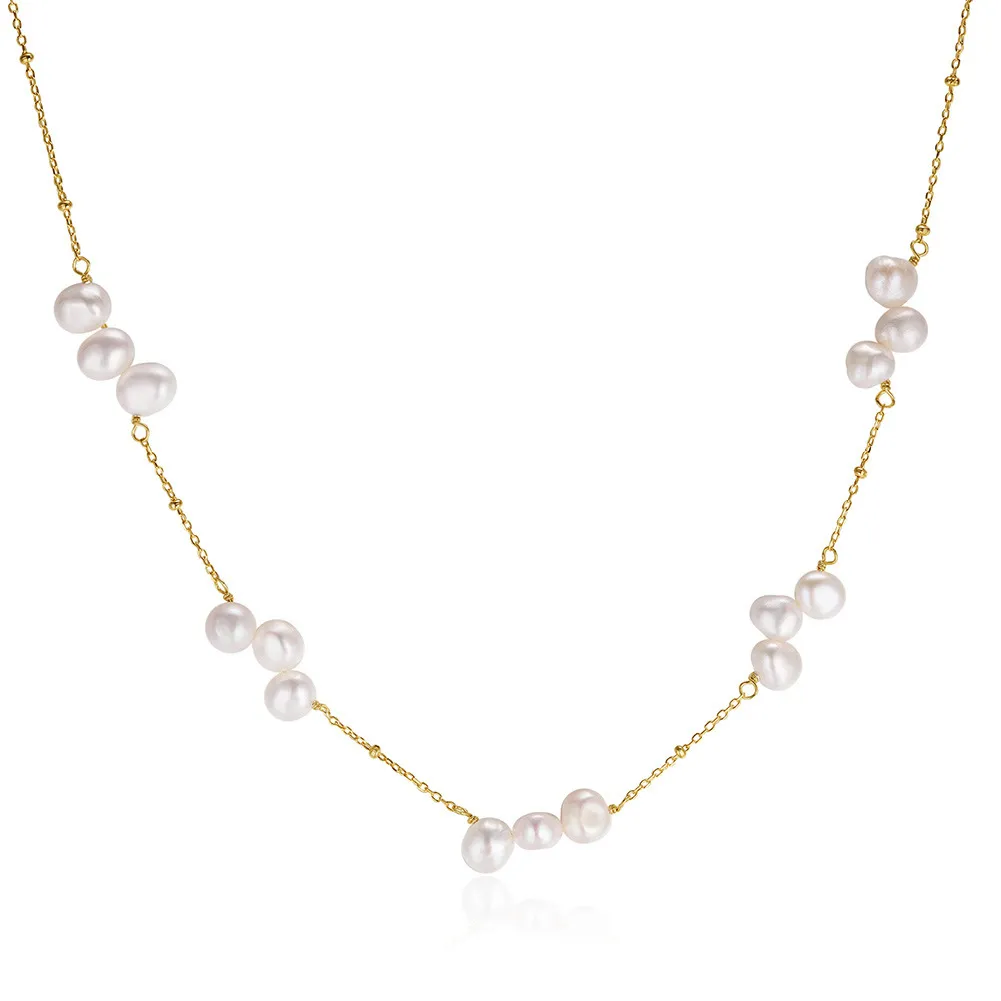 Wholesale 925 Sterling Silver Natural Baroque Freshwater Pearl Station Necklace 80500025 Wholesale 925 Sterling Silver Natural Baroque Freshwater Pearl Station Necklace 80500025