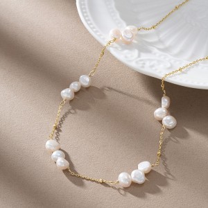 Wholesale 925 Sterling Silver Natural Baroque Freshwater Pearl Station Necklace 80500025 Wholesale 925 Sterling Silver Natural Baroque Freshwater Pearl Station Necklace 80500025