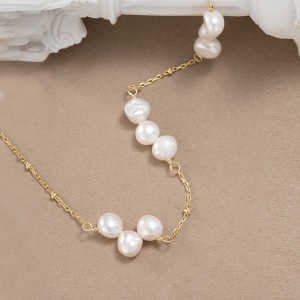 Wholesale 925 Sterling Silver Natural Baroque Freshwater Pearl Station Necklace 80500025 Wholesale 925 Sterling Silver Natural Baroque Freshwater Pearl Station Necklace 80500025