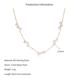 Wholesale 925 Sterling Silver Natural Baroque Freshwater Pearl Station Necklace 80500025 Wholesale 925 Sterling Silver Natural Baroque Freshwater Pearl Station Necklace 80500025