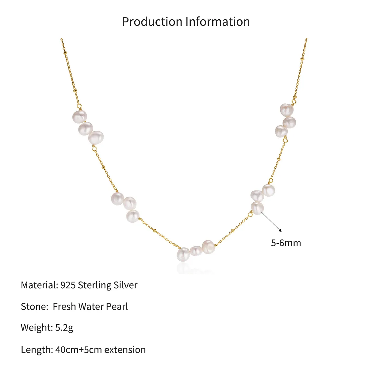 Wholesale 925 Sterling Silver Natural Baroque Freshwater Pearl Station Necklace 80500025 - image2