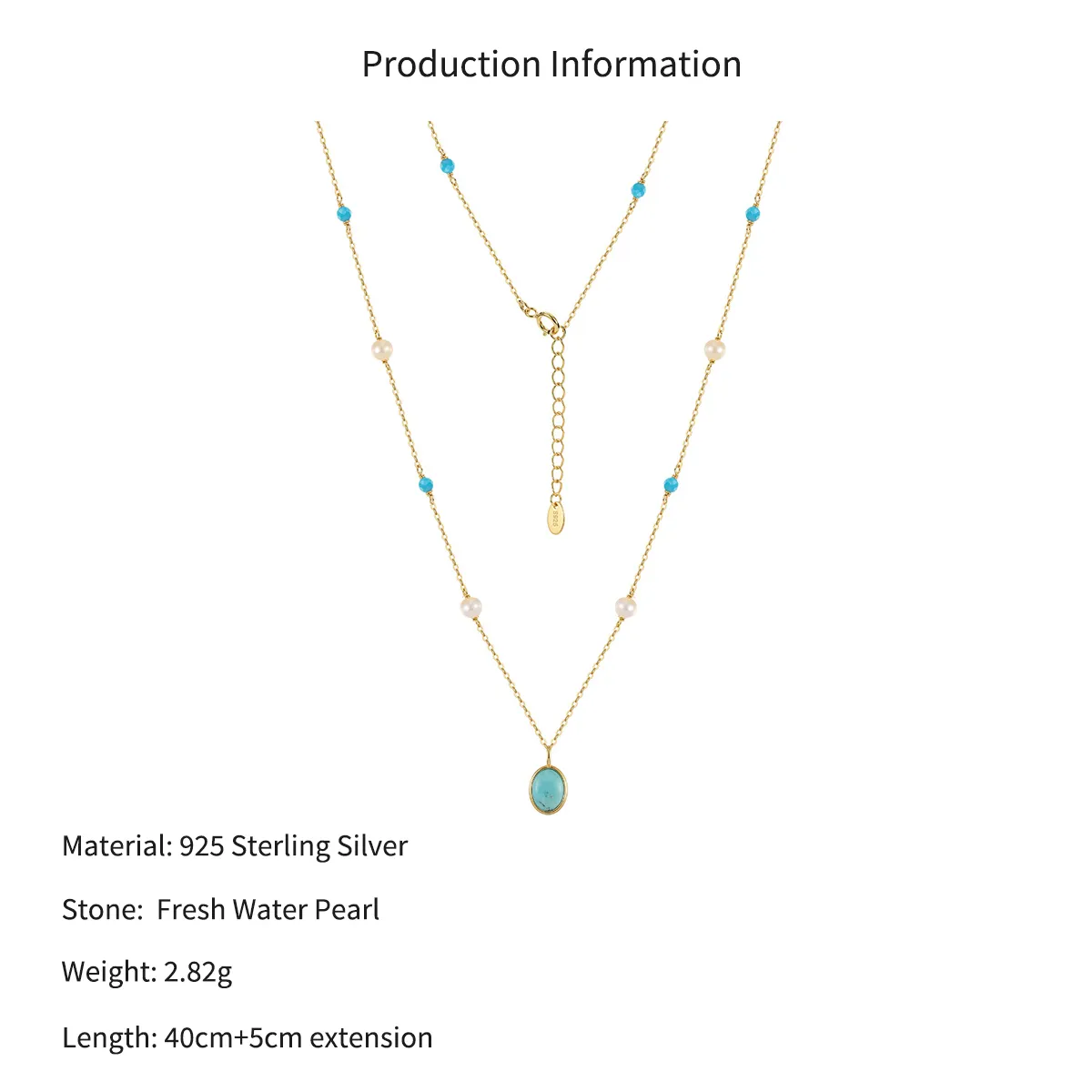 Wholesale 925 Sterling Silver Freshwater Pearl Turquoise Pendant Necklace 80500026 - image2