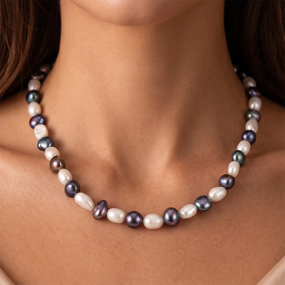Wholesale 925 Sterling Silver Natural Freshwater Pearl Strand Necklace 80500027 - image1