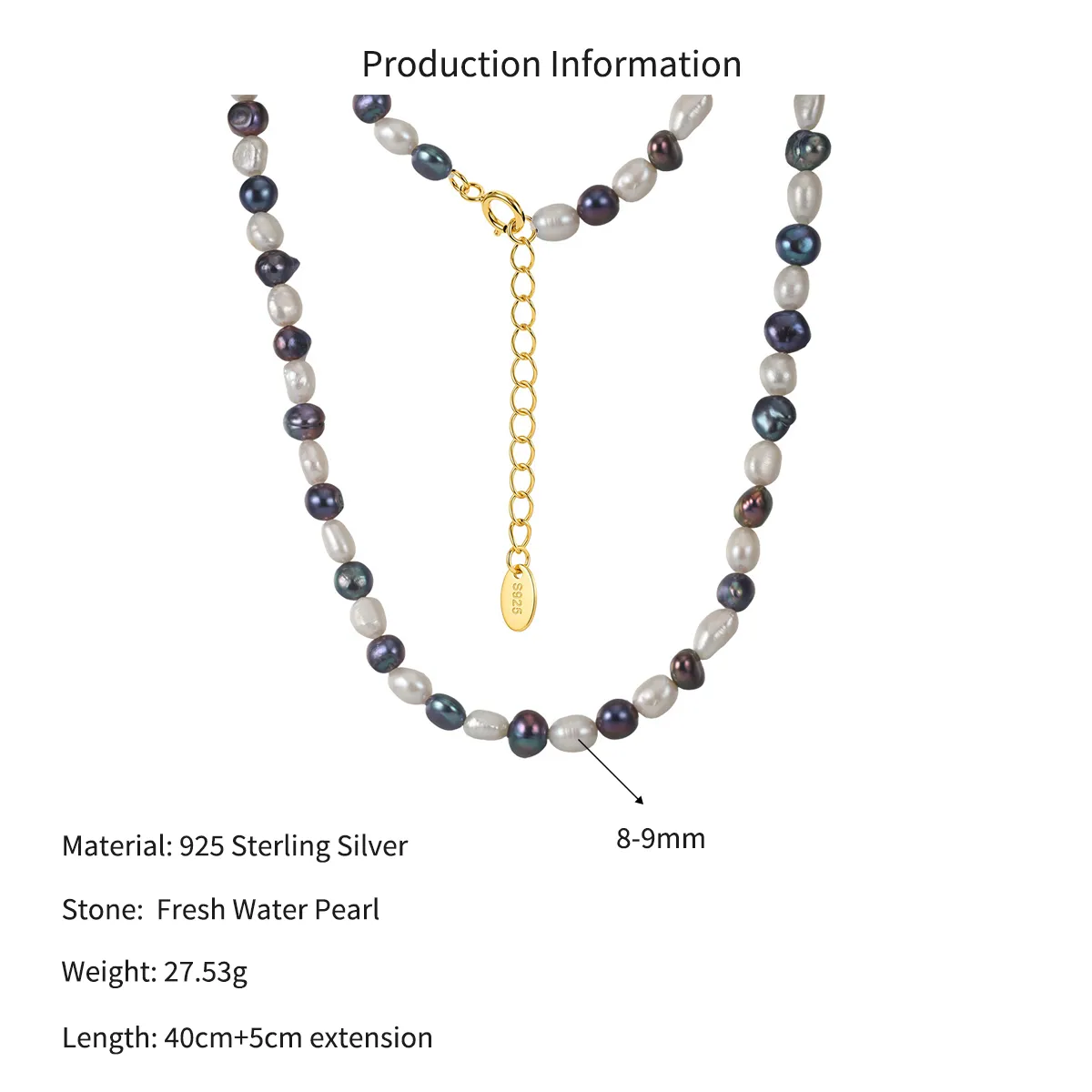 Wholesale 925 Sterling Silver Natural Freshwater Pearl Strand Necklace 80500027 - image2