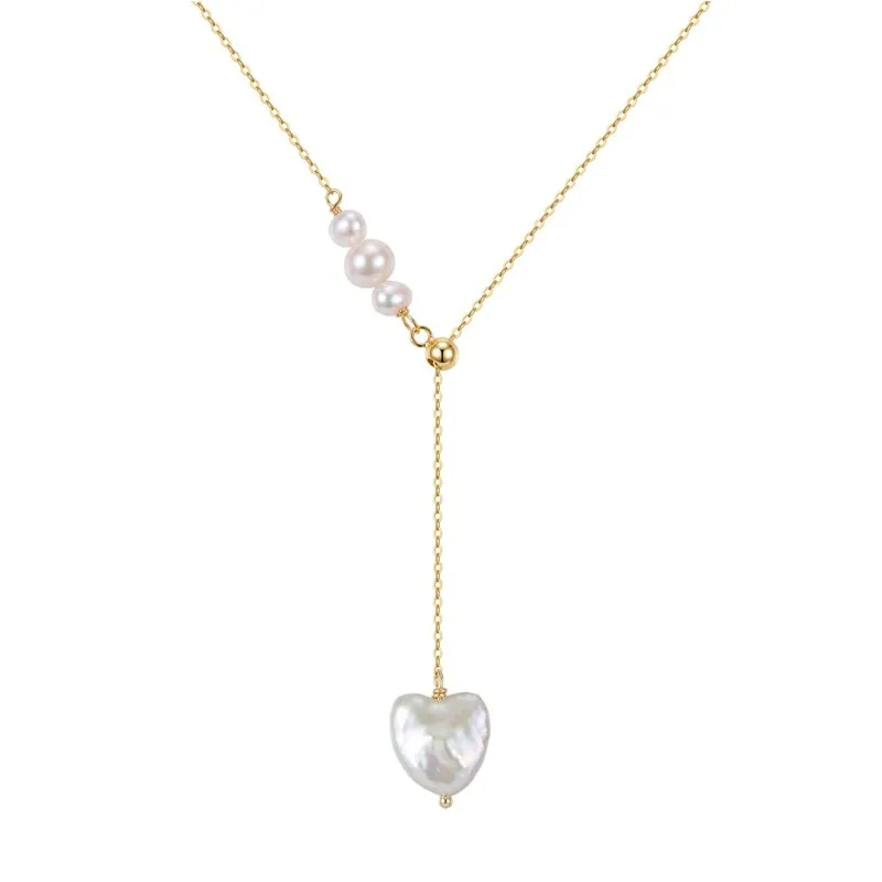 Wholesale 925 Sterling Silver Freshwater Pearl Heart Pendant Y Necklace 80500028