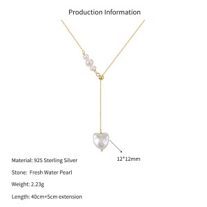 Wholesale 925 Sterling Silver Freshwater Pearl Heart Pendant Y Necklace 80500028 Wholesale 925 Sterling Silver Freshwater Pearl Heart Pendant Y Necklace 80500028