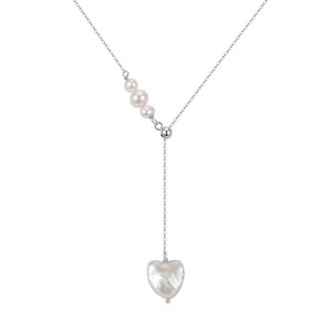 Wholesale 925 Sterling Silver Freshwater Pearl Heart Pendant Y Necklace 80500028 Wholesale 925 Sterling Silver Freshwater Pearl Heart Pendant Y Necklace 80500028