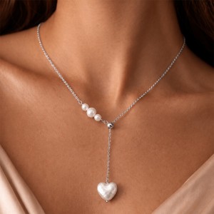 Wholesale 925 Sterling Silver Freshwater Pearl Heart Pendant Y Necklace 80500028 Wholesale 925 Sterling Silver Freshwater Pearl Heart Pendant Y Necklace 80500028