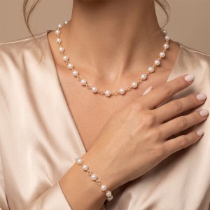Wholesale 925 Sterling Silver Freshwater Pearl Station Chain Necklace 80500029 Wholesale 925 Sterling Silver Freshwater Pearl Station Chain Necklace 80500029