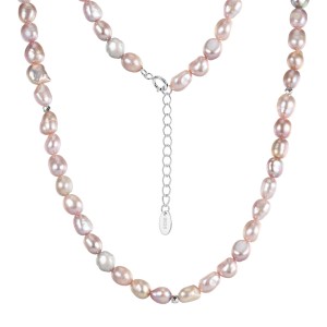 Wholesale 925 Sterling Silver Pink Purple White Freshwater Pearl Color Block Necklace 80500030 Wholesale 925 Sterling Silver Pink Purple White Freshwater Pearl Color Block Necklace 80500030