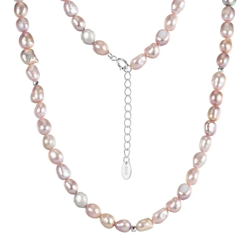 Wholesale 925 Sterling Silver Pink Purple White Freshwater Pearl Color Block Necklace 80500030
