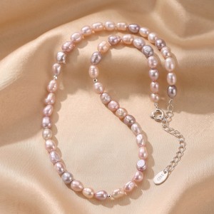 Wholesale 925 Sterling Silver Pink Purple White Freshwater Pearl Color Block Necklace 80500030 Wholesale 925 Sterling Silver Pink Purple White Freshwater Pearl Color Block Necklace 80500030