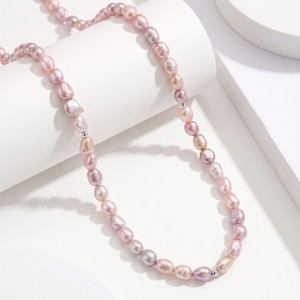 Wholesale 925 Sterling Silver Pink Purple White Freshwater Pearl Color Block Necklace 80500030 Wholesale 925 Sterling Silver Pink Purple White Freshwater Pearl Color Block Necklace 80500030