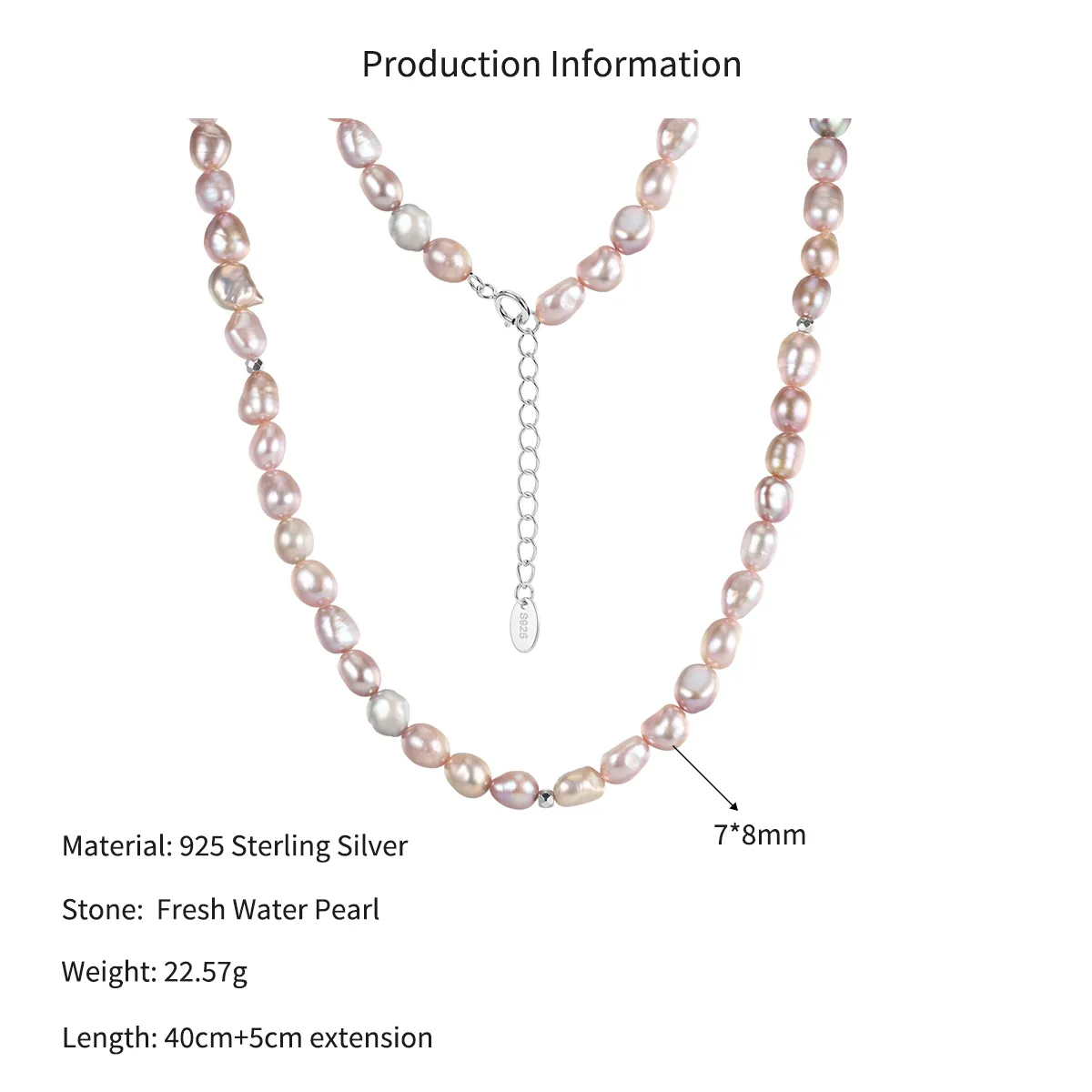 Wholesale 925 Sterling Silver Pink Purple White Freshwater Pearl Color Block Necklace 80500030 - image2