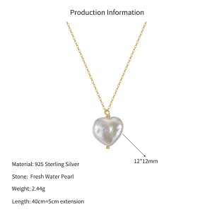 Wholesale 925 Sterling Silver Natural Heart Baroque Pearl Pendant Necklace 80500031 Wholesale 925 Sterling Silver Natural Heart Baroque Pearl Pendant Necklace 80500031
